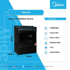 MIDEA 4 BURNER GAS COOKER M SNIPER60-BLACK