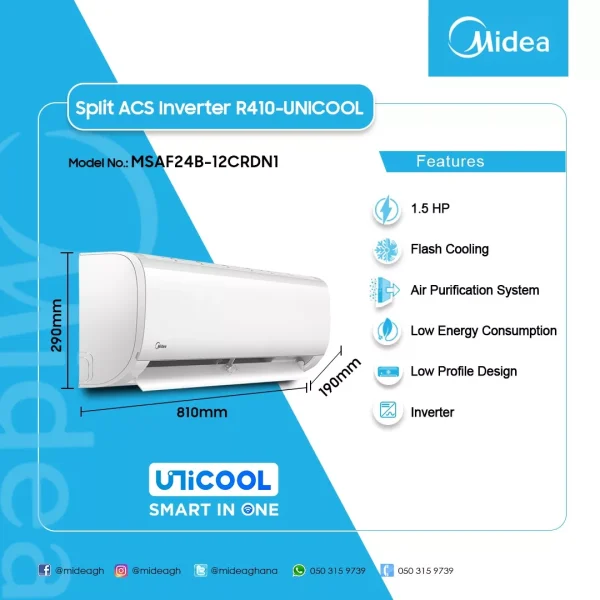MIDEA SPLIT INVERTER 1.5HP AC MSAF24B-12CRDN1