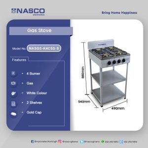 NASCO 4 BURNER GAS STOVE GOLD CAP NASGS-K4CSS-S